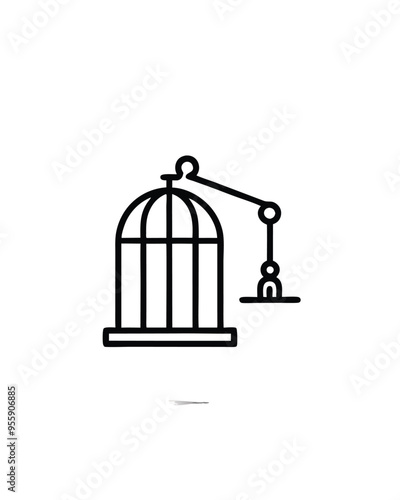 Editable vector illustration of a birdcage with a perch, perfect for pet shop or zoo logos.