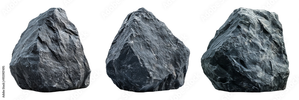 Set of large black rocks in different shapes isolated on transparent background Set of large black rocks in different shapes isolated on transparent background