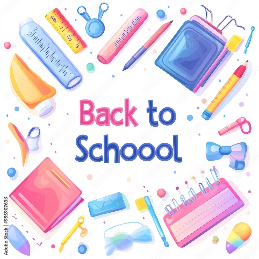 Colorful Illustration of School Supplies with Back to School Text Colorful Illustration of School Supplies with Back to School Text