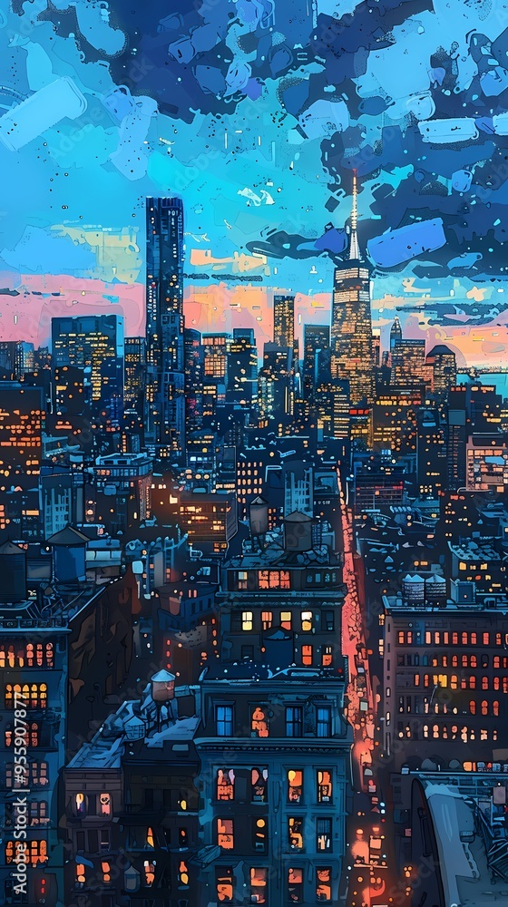 Obraz premium Retro pixel city illustration poster background