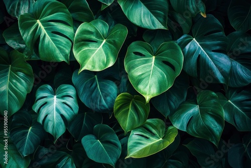 Wallpaper Mural Green leaves of a philodendron plant. Nature leaves, green tropical forest, backgound concept , ai Torontodigital.ca