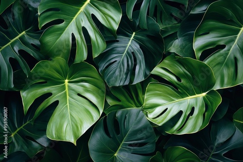Wallpaper Mural Green leaves of a philodendron plant. Nature leaves, green tropical forest, backgound concept , ai Torontodigital.ca