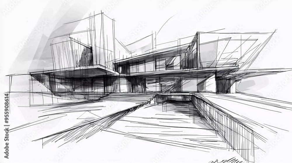 Fototapeta premium Architecture. Sketch. Nice drawing of building.City