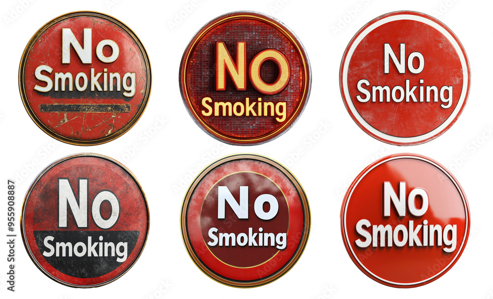 No smoking signs in various designs isolated on transparent background No smoking signs in various designs isolated on transparent background