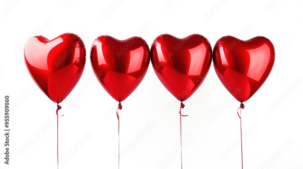 Heart shape red color foil balloons isolated on a white background Heart shape red color foil balloons isolated on a white background