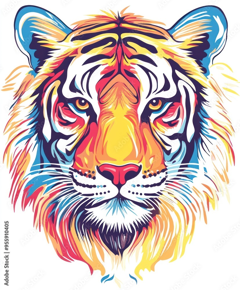 A vibrant, colorful illustration of a tiger's face, showcasing artistic flair and wildlife beauty. A vibrant, colorful illustration of a tiger's face, showcasing artistic flair and wildlife beauty.