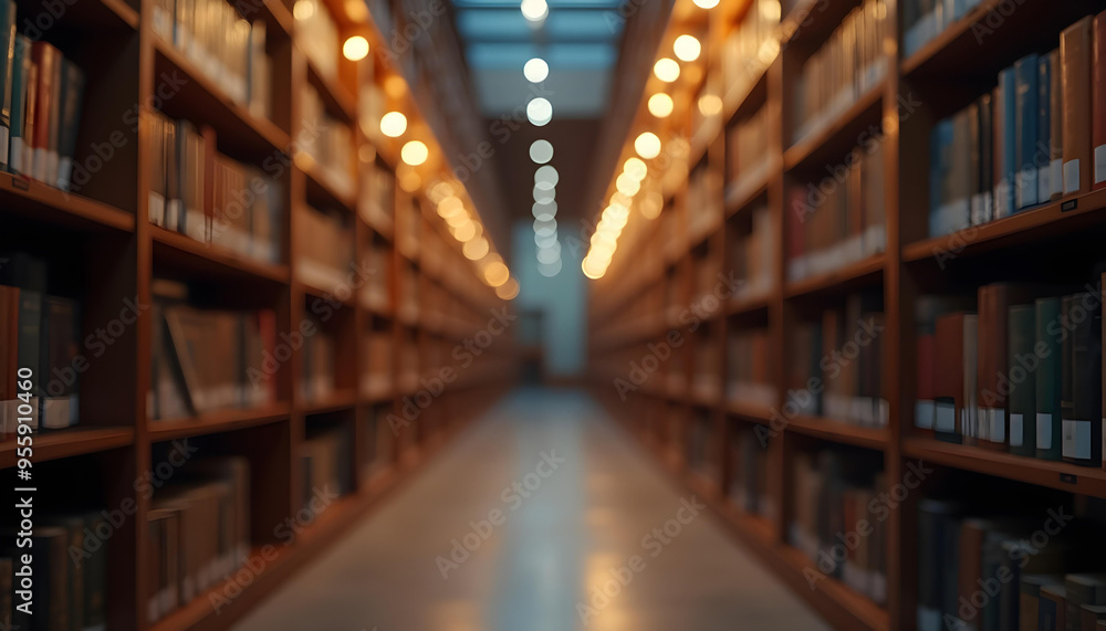 Blurred View of Bookshelves in a Library Blurred View of Bookshelves in a Library