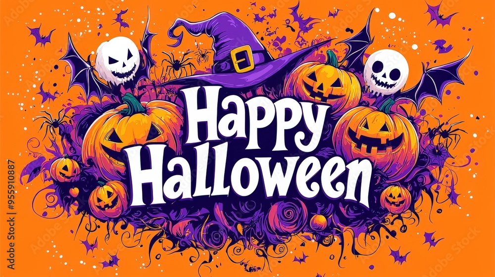 Vibrant Halloween vector illustration, Vibrant Halloween vector illustration,