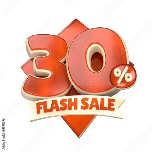 3d sales orange and white discount price tag for composition 30 percent, amazing for product promotion