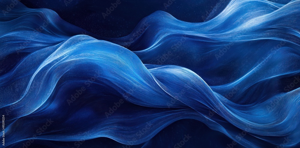 Obraz premium Abstract Blue Wavy Lines with Glittering Background