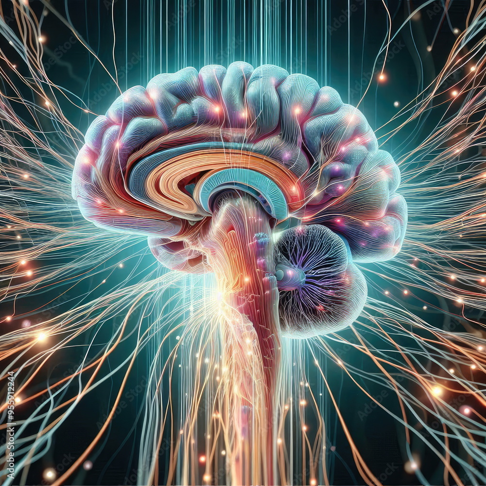3D Illustration of human brain nerve tracts based on magnetic resonance ...