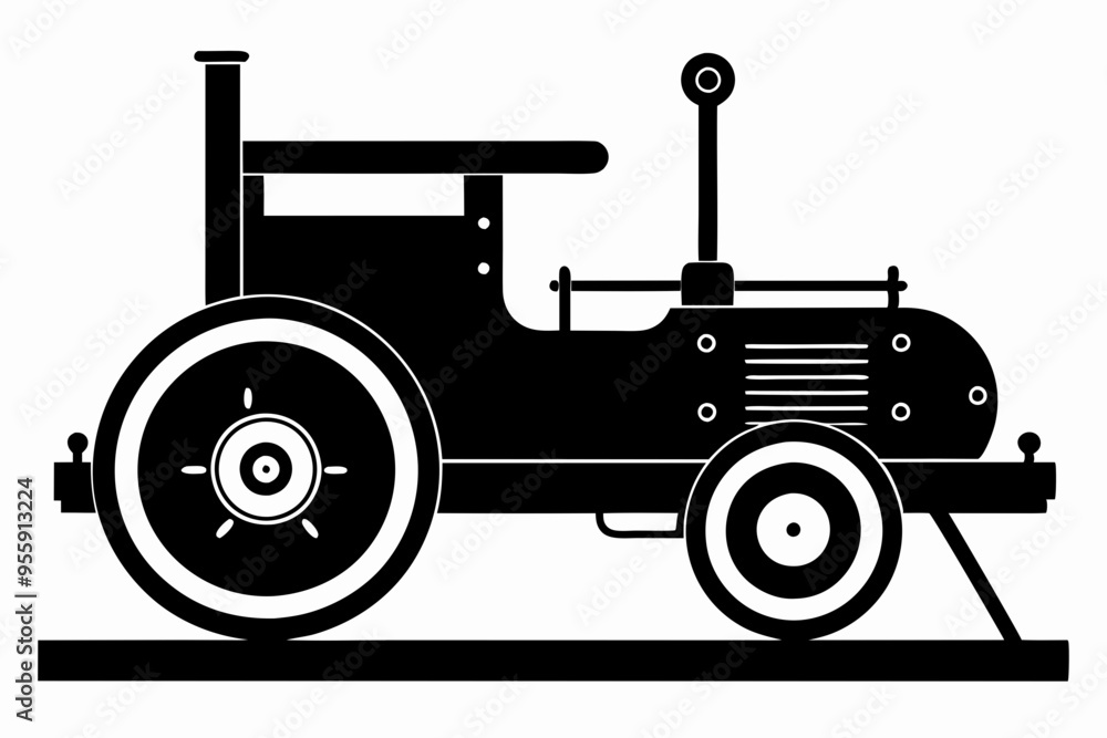 Obraz premium roller machine silhouette, Road roller vector illustration, Construction vehicle