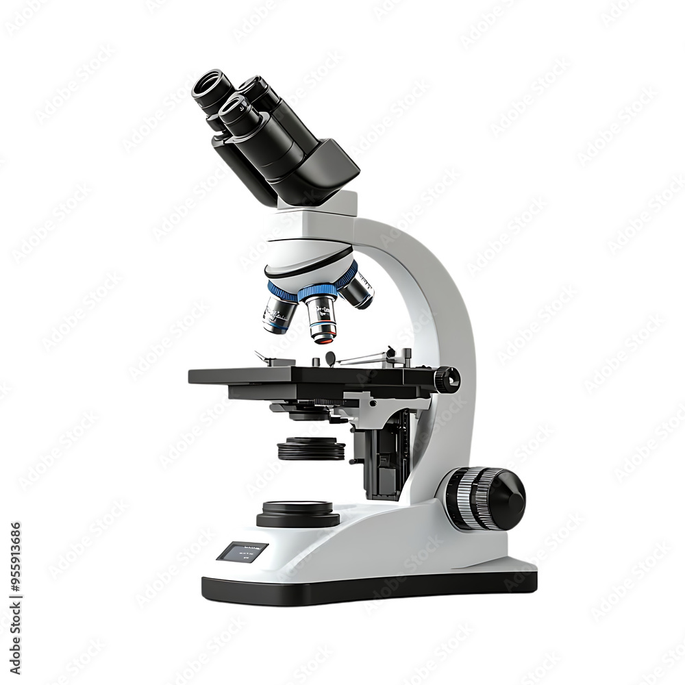 Exploring the Microscopic World with a Modern Compound Microscope, Offering High Magnification and Clear Images with Transparent Background Exploring the Microscopic World with a Modern Compound Microscope, Offering High Magnification and Clear Images with Transparent Background
