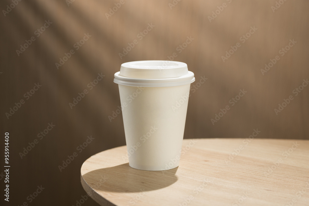 The solitary coffee cup on the wooden table. The solitary coffee cup on the wooden table.