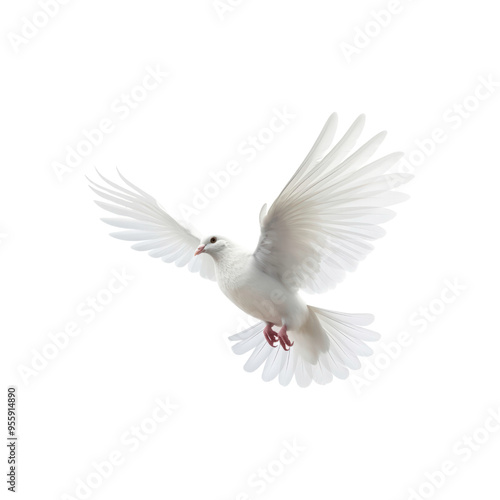 White doves in flight with spread wings symbolize peace and freedom, making them suitable for designs related to themes of hope, love, spirituality, and nature