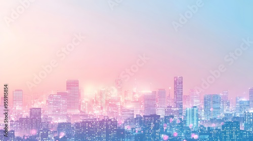 Cityscape with Pink and Blue Gradient Sky.