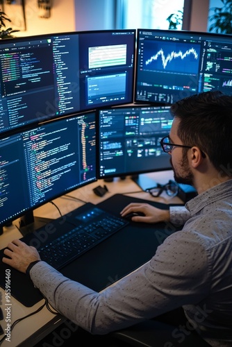 Wallpaper Mural  reputation strategist analyzing competitor’s online presence. Multiple screens showing competitor data Torontodigital.ca