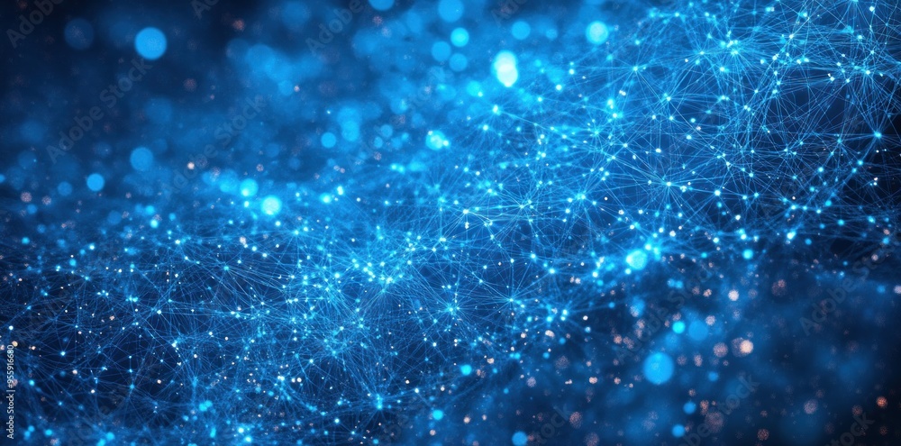 Abstract Blue Network with Glowing Nodes and Bokeh Effect Abstract Blue Network with Glowing Nodes and Bokeh Effect