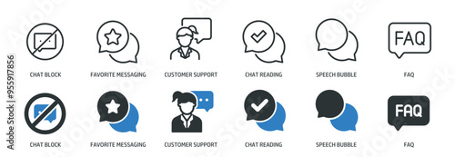 Chat, speaking line and glyph solid icons collection. Minimal icon and symbol series vector illustration