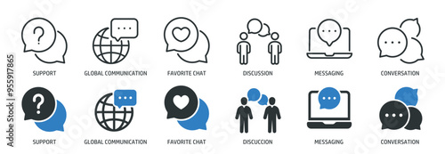 Chat, speaking line and glyph solid icons collection. Minimal icon and symbol series vector illustration