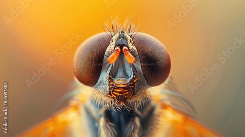 Up-close photo of a bee in mid-flight with an intricate pattern on its wings.