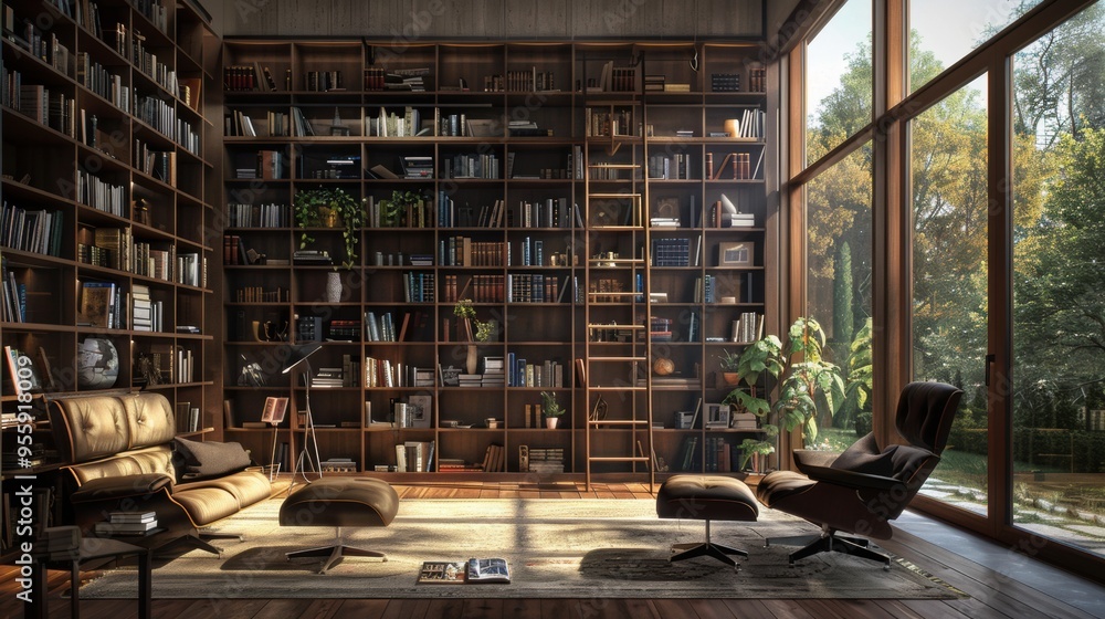 Tranquil Haven. Sophisticated home library concept Tranquil Haven. Sophisticated home library concept
