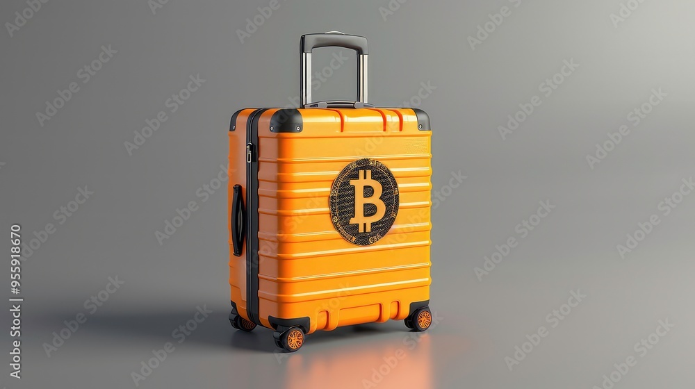 Yellow suitcase with a bitcoin symbol on it. Yellow suitcase with a bitcoin symbol on it.