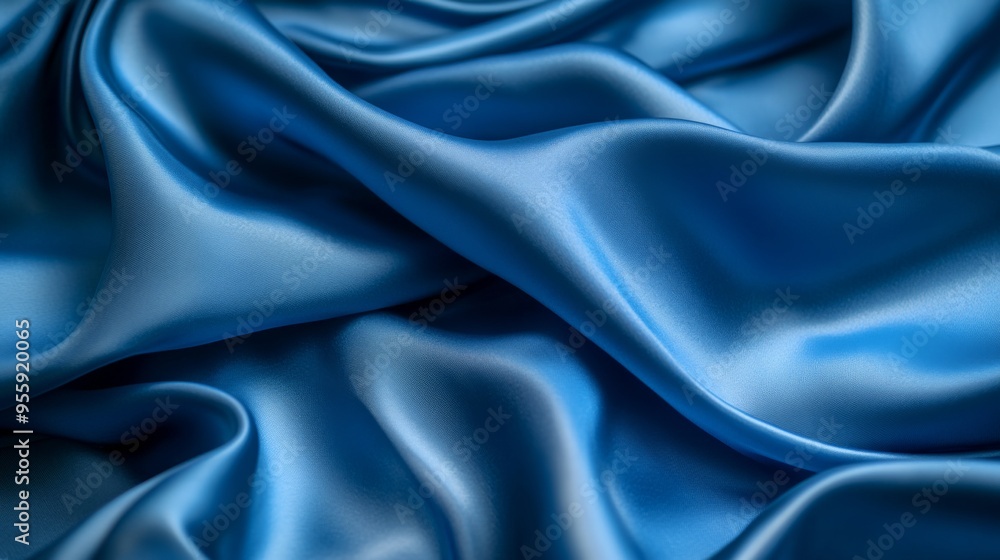 Obraz premium Elegant blue silk fabric flowing in the wind, smooth texture and rich color, close-up