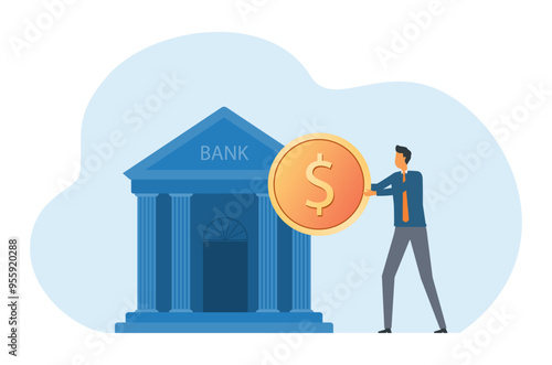flat vector illustration Man saving money at the bank. business online banking concept. finance investment. financial wealth.
