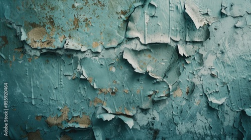 A high-detail image of a cracked and weathered wall, with layers of paint peeling away