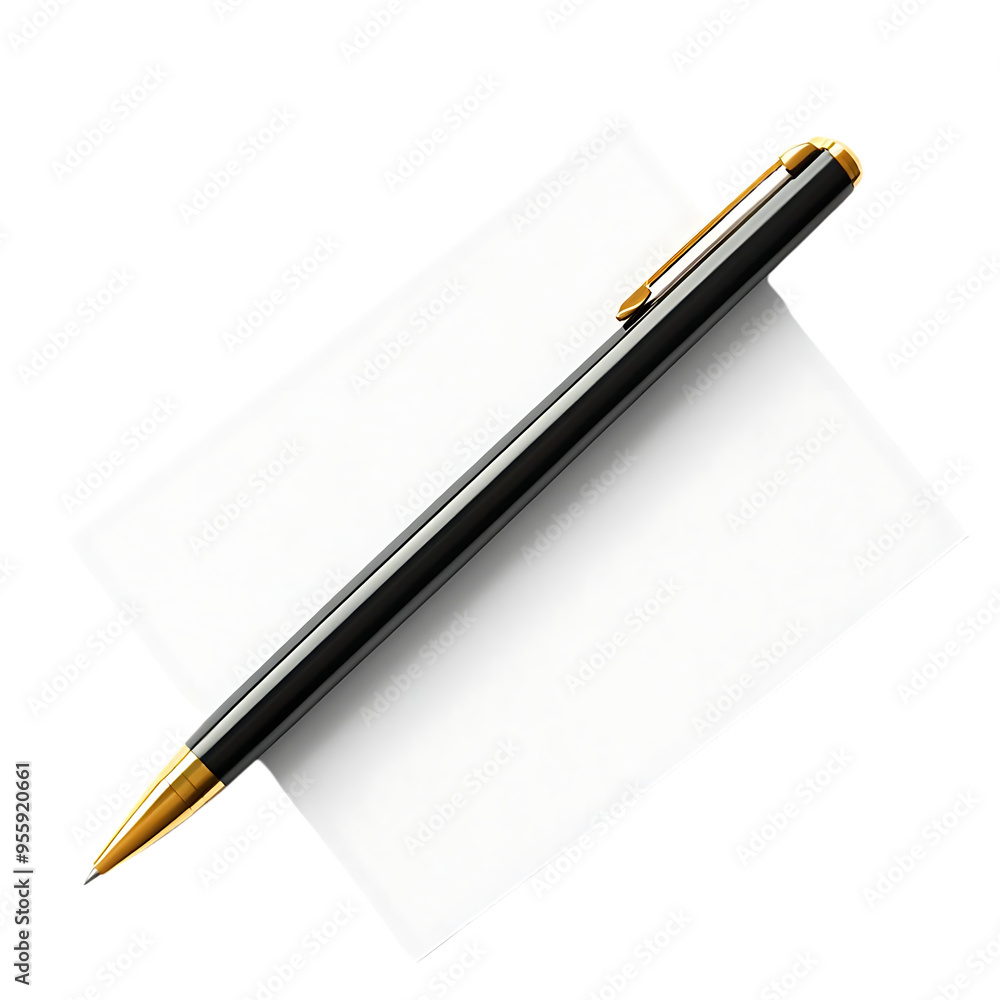Black Pen on White Paper with Transparent Background Black Pen on White Paper with Transparent Background