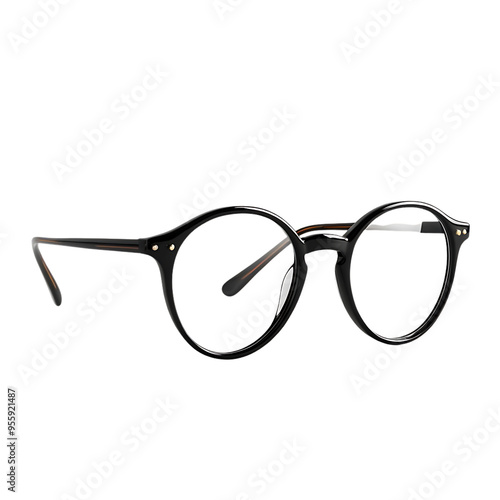 Black Round Eyeglasses with Transparent Background: Classic Style, Lightweight, and Durable, Perfect for Everyday Wear