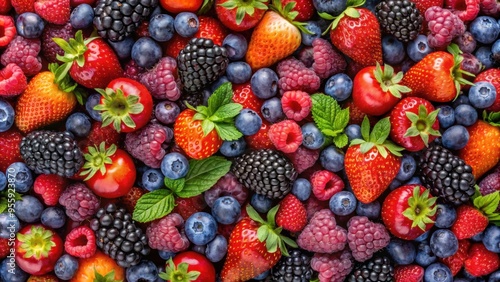 Background with assorted berries including strawberries, blueberries, raspberries, and blackberries, berries, fruit, colorful