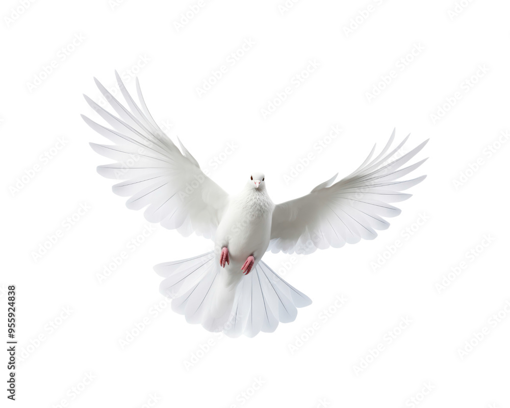 Obraz premium White doves in flight with spread wings symbolize peace and freedom, making them suitable for designs related to themes of hope, love, spirituality, and nature
