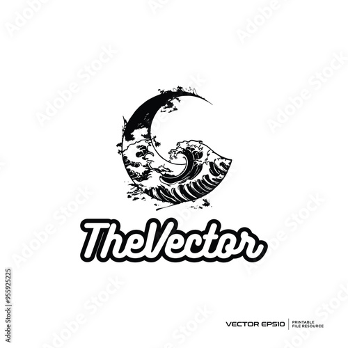 Wave monochrome style logo, vector, mascot, character, cartoon, illustration, eps10