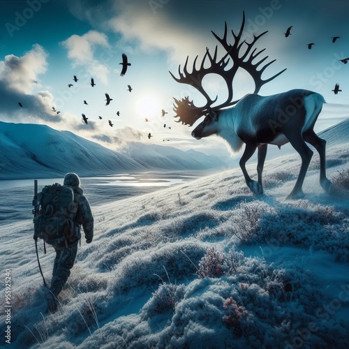 56 Caribou Hunting Pursuing caribou in arctic and subarctic regi photo