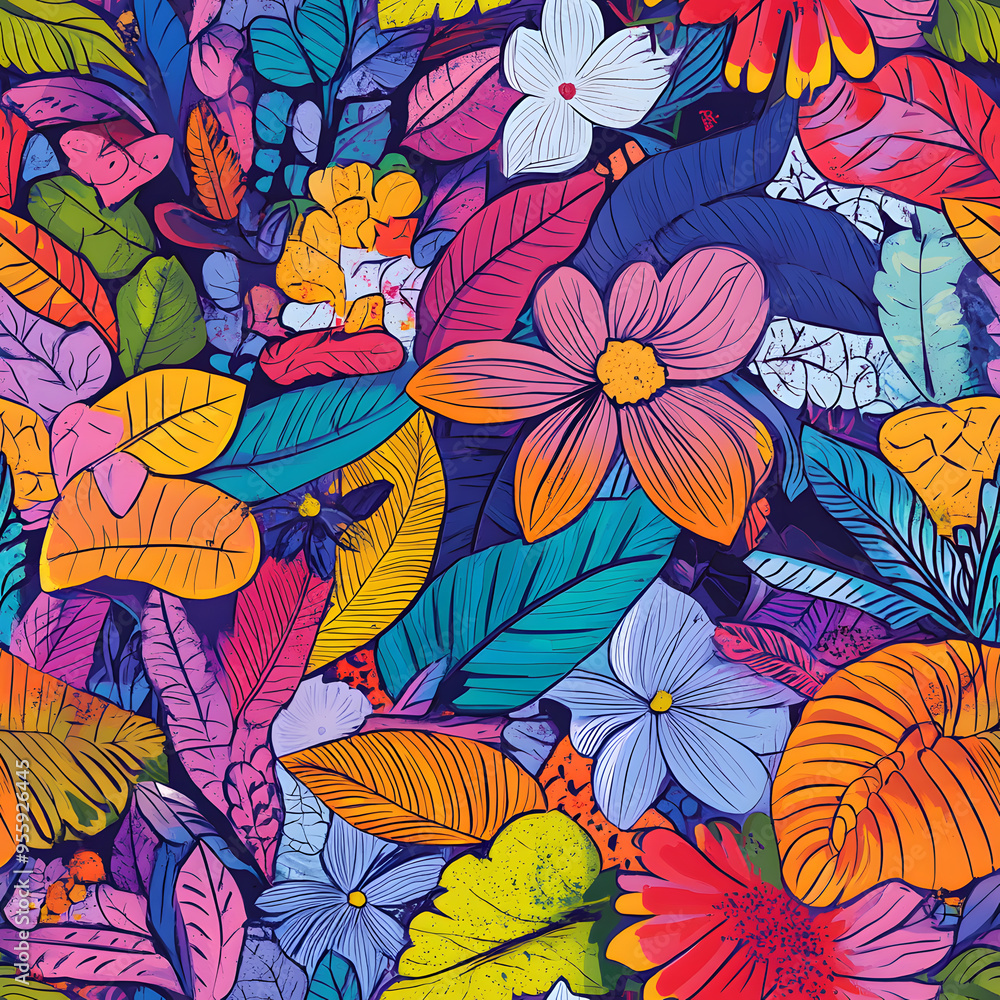 floral and leaf seamless patterns in doodle-style tile designs with graphic format. floral and leaf seamless patterns in doodle-style tile designs with graphic format.