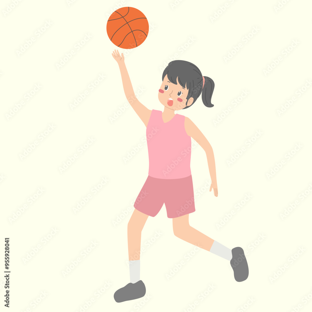 Vector illustration of a Girl playing basket ball Vector illustration of a Girl playing basket ball