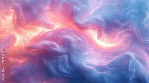 Surreal and fantastical nebula with swirling hues of purple, blue, and pink.