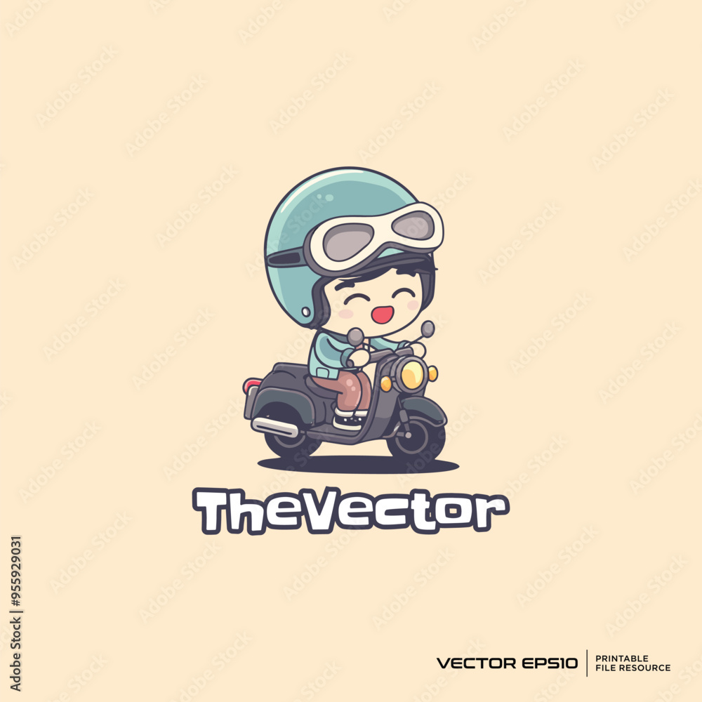 Cute boy riding scooter logo, vector, mascot, character, cartoon, illustration, eps10 Cute boy riding scooter logo, vector, mascot, character, cartoon, illustration, eps10