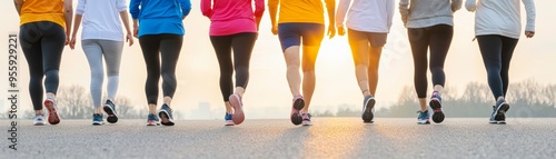 Diverse Group of Diabetics Engaging in Community Fitness Walk for Health Promotion