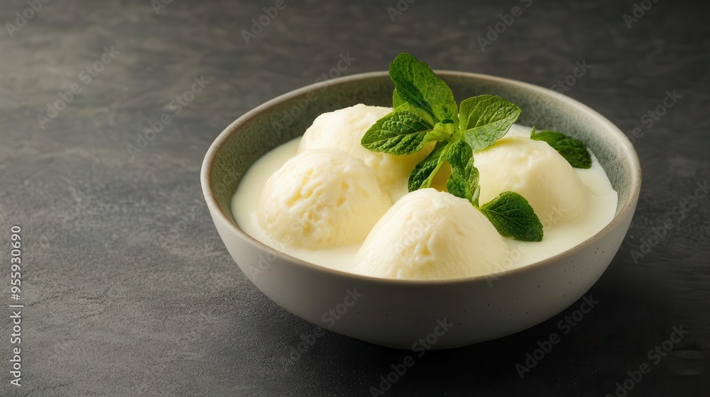 A serving of Thai steamed coconut milk custard, softly lit to enhance the creamy texture, coconut milk custard, studio lighting, soft A serving of Thai steamed coconut milk custard, softly lit to enhance the creamy texture, coconut milk custard, studio lighting, soft