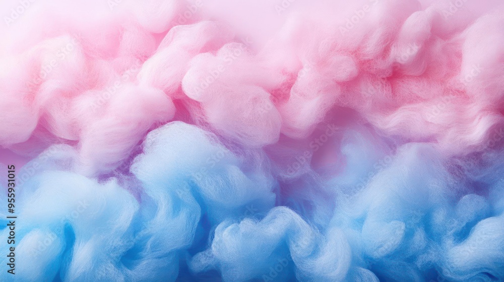 Fototapeta premium Fluffy clouds of feminine colors, including soft pastel shades of pink and blue.