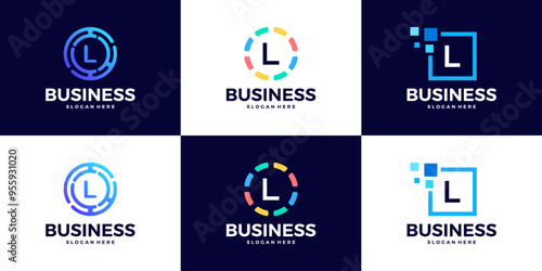 Collection of Technology letter L logo design template. Initials symbol for Business, Start up, Artificial Intelligence.