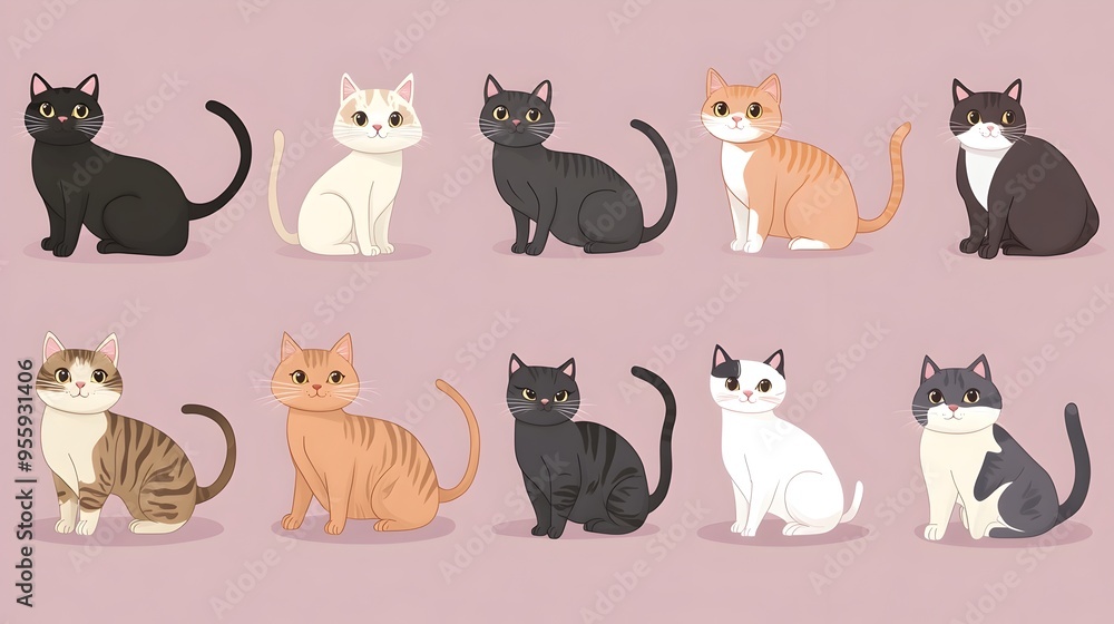 Fototapeta Charming Cartoon Cats in Soft Mauve Backdrop