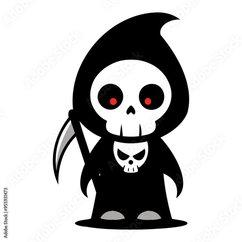 Halloween character vector elements. Halloween characters like teddy bear, ghost and grim reaper isolated on a white background for horror collection design. Vector illustration