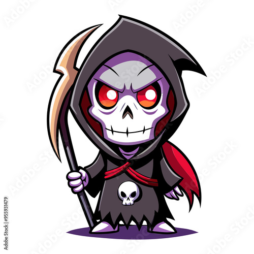 Halloween character vector elements. Halloween characters like teddy bear, ghost and grim reaper isolated on a white background for horror collection design. Vector illustration