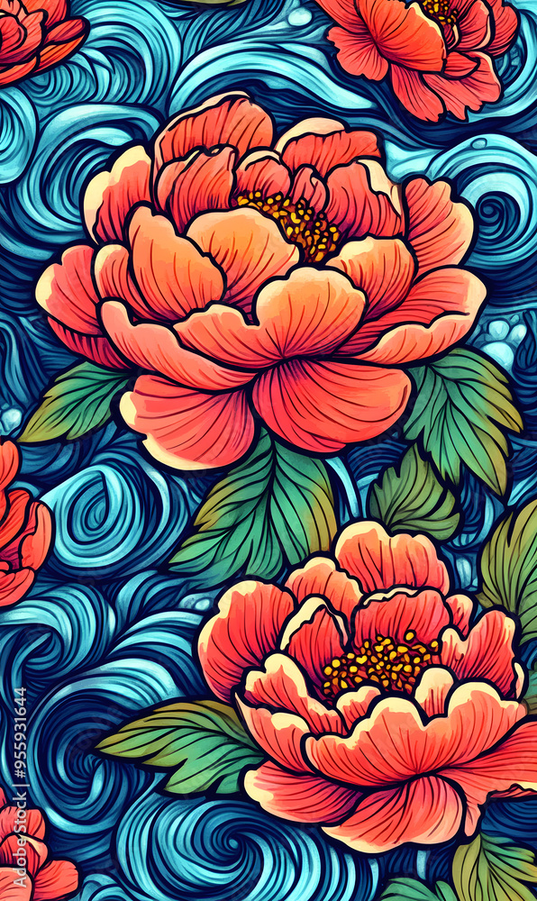 Japanese-style 2D illustrator doodle patterns for floor tiles and wallpaper Japanese-style 2D illustrator doodle patterns for floor tiles and wallpaper