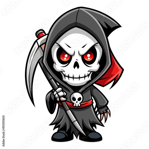 Halloween character vector elements. Halloween characters like teddy bear, ghost and grim reaper isolated on a white background for horror collection design. Vector illustration