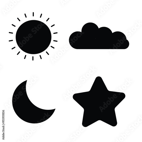 sky, sun, cloud, moon star icons